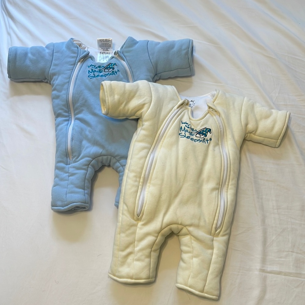 2 Merlin Magic Sleepsuits Blue Cream Size 3-6 Months SMALL